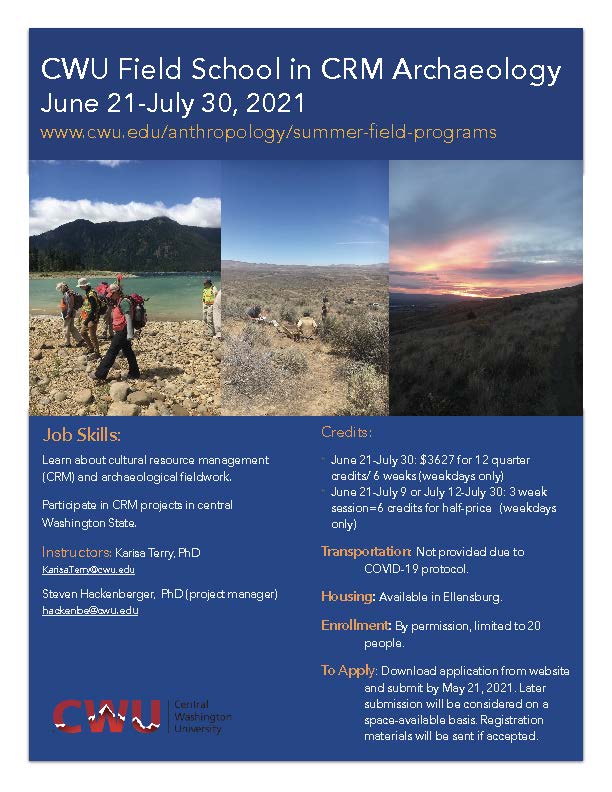 Central Washington University Field School In Crm Archaeology - Archaeological Fieldwork Opportunities Bulletin (Afob)